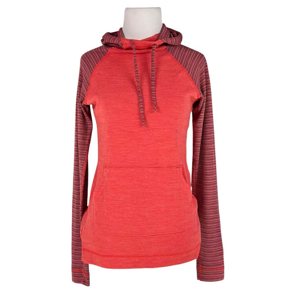 SMARTWOOL Merino Wool Mid 250 Pullover Drape Neck Hoodie Top Red Stripe Size S